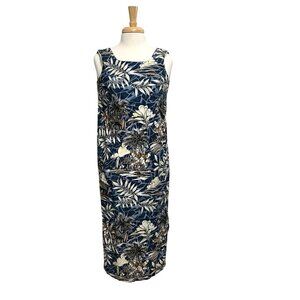 Iolani Hawaiian Tropical Sleeveless Shift Dress Blue Hawaii Vacation size Small